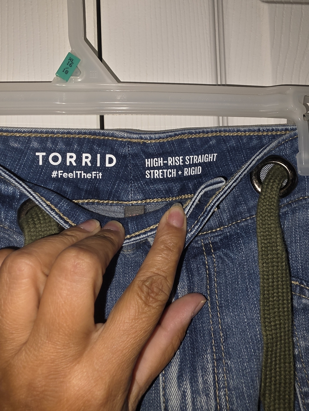 Torrid High-Rise Straight Jeans with Olive Drawstring